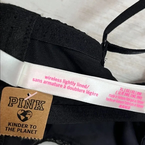 Pink Victorias Secret Black Lace Wireless Lightly Lined Bra Top XL - Picture 11 of 11